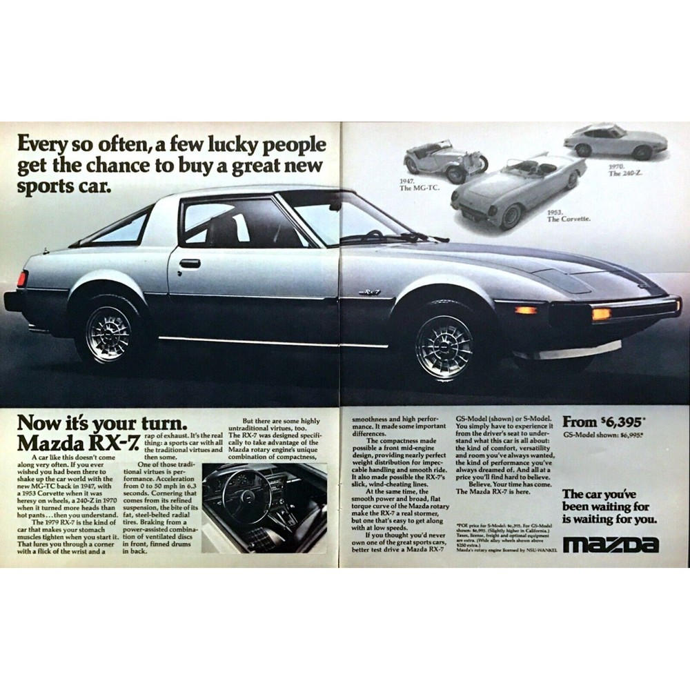 1979 Mazda RX-7 GS Coupe photo "Now It's Your Turn" 2-page vintage print ad